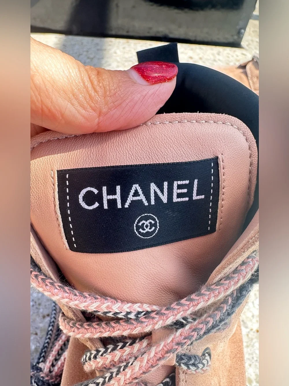 Chanel Pink suede and leather lace-up combat boots  Cc Logo. US Sz 8- 8.5 EU 39